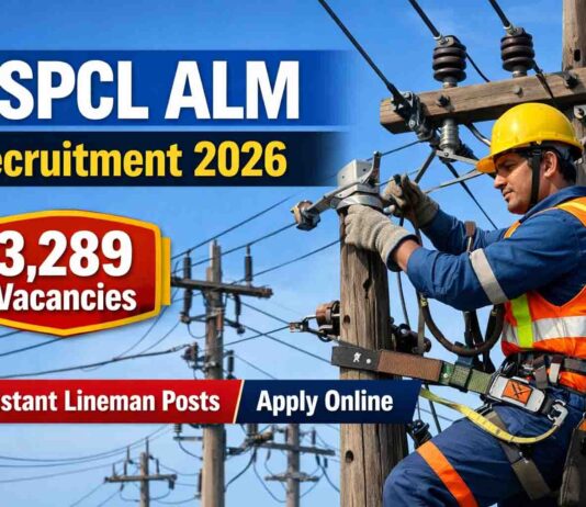 Punjab PSPCL ALM Recruitment 2026: 3,289 Posts, Salary ₹19,900, Apply Online PSPCL ALM Recruitment 2026 banner showing an Assistant Lineman in safety gear near electric poles with 3,289 vacancies announced for Punjab State Power Corporation Limited.